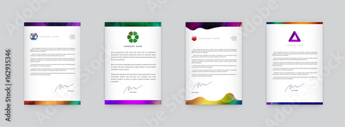 Set of Visual identity with letter logo elements polygonal style Letterhead and mesh smooth design style brochure cover template mockups for business with Fictitious names