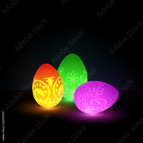 Glowing Easter Eggs with Neon Ornaments