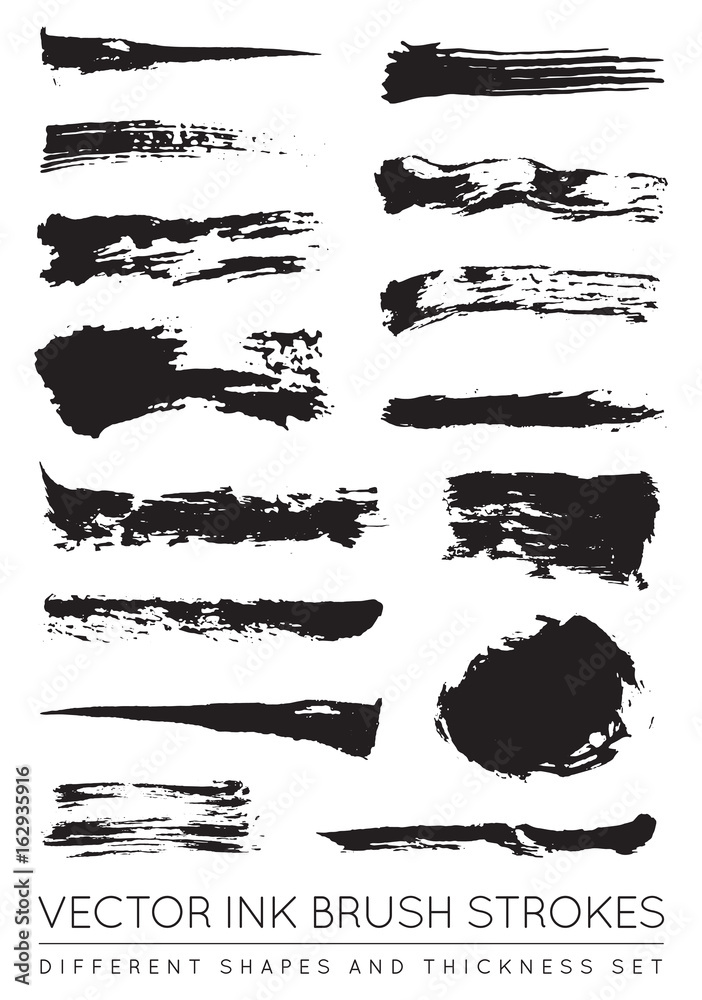 Set of Vector Black Pen Ink Brush Strokes. Grunge Ink Brush Stroke. Dirty Brush Stroke. Set of Vector Black Pen Ink Brush Strokes. Grunge Ink Brush Stroke. Dirty Brush Stroke.