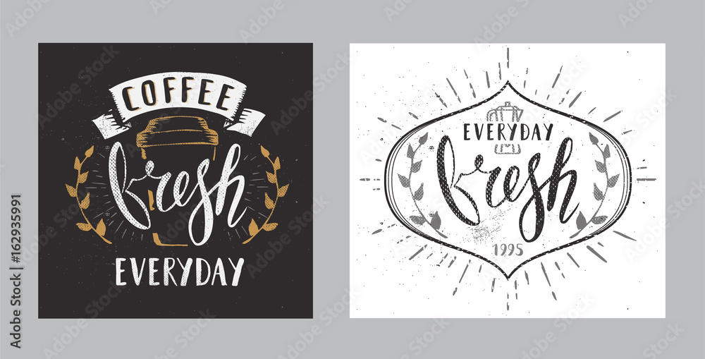 Set of Coffee Cafe Fresh Everyday Sign Fictitious name Template Hand Drawn Calligraphy Pen Brush Vector Set of Coffee Cafe Fresh Everyday Sign Fictitious name Template Hand Drawn Calligraphy Pen Brush Vector