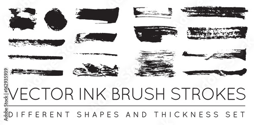 Set of Vector Black Pen Ink Brush Strokes. Grunge Ink Brush Stroke. Dirty Brush Stroke.