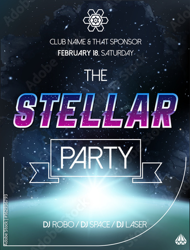 Vector Cosmology Illustration with Universe, Galaxy, Sun, Planets and Stars. Can be used for Invitation or Booklet. Futuristic view with Depth and Space Background