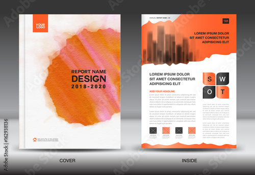 Annual report brochure flyer template, Orange cover design, business layout, advertisement, book, leaflet, catalog layout in a4 size
