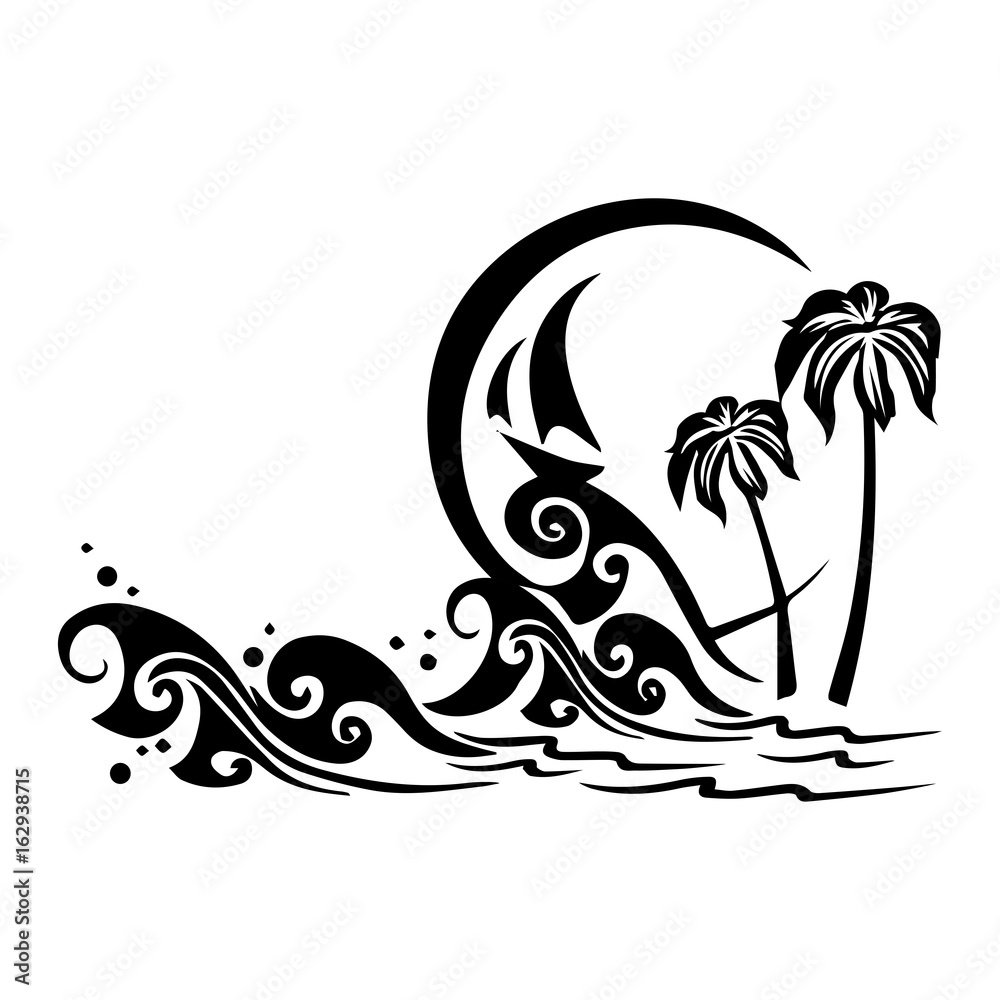 waves sailboat moon silhouette