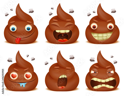 Set of funny poo emoticon cartoon characters