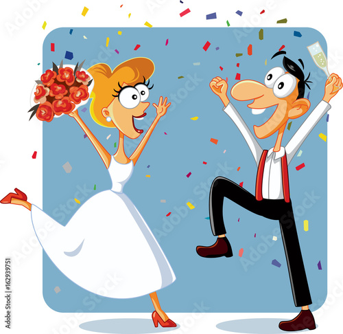 Funny Bride and Groom Dancing at their Wedding Vector