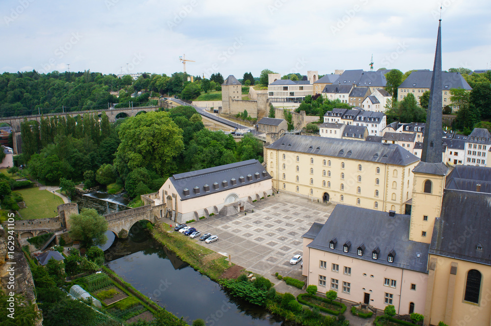 Cityscape of Luxembourg view to with St Jean du Grund monastery