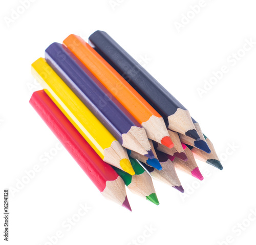 Set of colored pencils on white background for professional or s photo