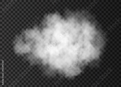Realistic white smoke cloud isolated on transparent background.