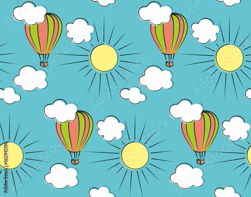 Background with balloon and clouds.