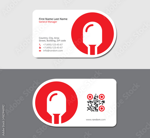 white die cut business card with red light emitted diode
