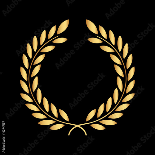 Golden laurel icon isolated on the black background.Vector art. Black, dark design. Perfect for invitations, greeting cards, quotes, blogs, posters and more.