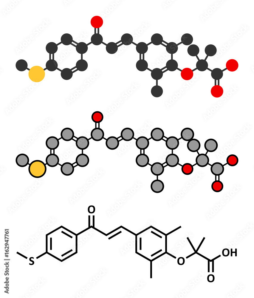 Elafibranor drug molecule. Elafibranor drug molecule.