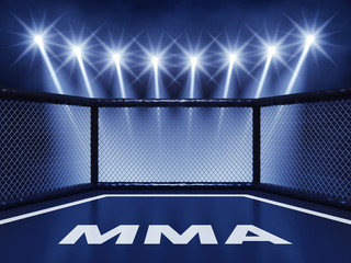 Ingelijste posters Vechtsport MMA kooi onder felle spotlights  © nobeastsofierce