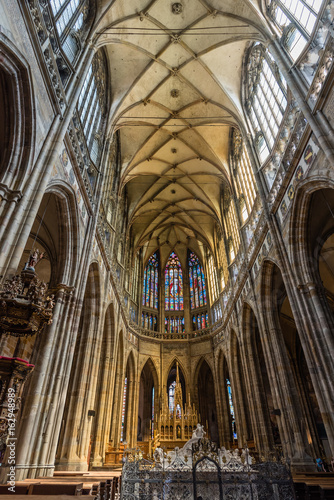 Cathedral nave and sanctuary of the St. Vitus, Wenceslaus and Adalbert cathedral in Prague, Czech Republic