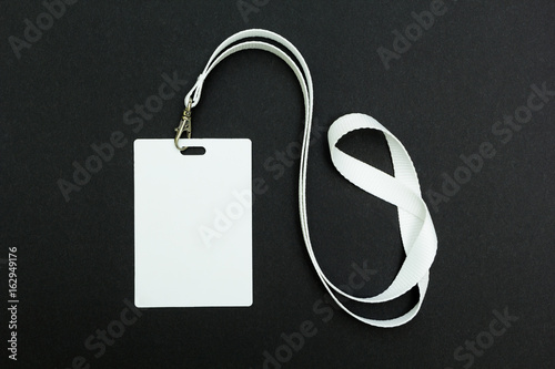 Lanyard and badge. Conference badge. Blank badge template with white strap. photo