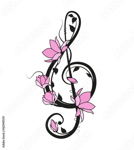Music key with flowers