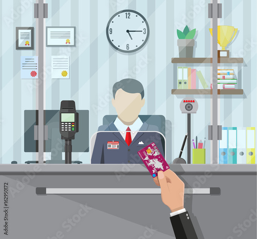 Bank teller behind the window