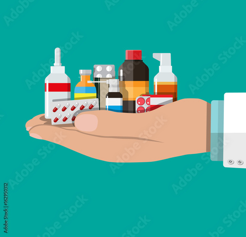 Different medical pills and bottles