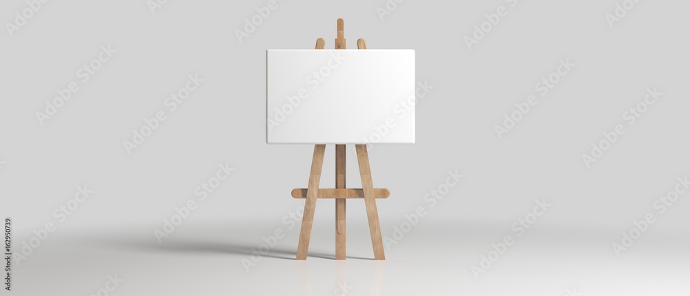 Wooden Brown Sienna Easel with Mock Up Empty Blank Canvas Isolated on Background 3d rendering - obrazy, fototapety, plakaty 