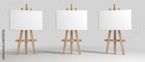 Wooden Brown Sienna Easel with Mock Up Empty Blank Canvas Isolated on Background 3d rendering