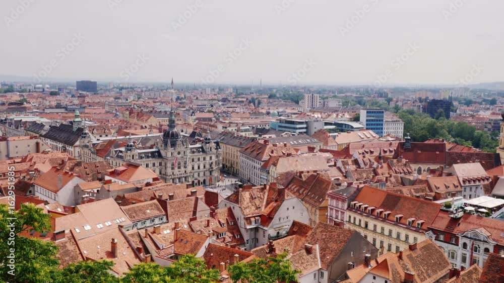 Nice view of the city of Graz and the town hall. A beautiful European city, a popular tourist destination Nice view of the city of Graz and the town hall. A beautiful European city, a popular tourist destination