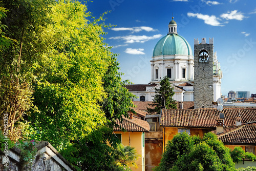 Canvas Print Beautiful sunset view of the Duomo cupola over the town Brescia