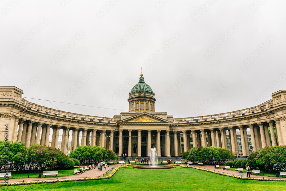 Panoramic view of Kazansky cathedral in Saint-Petersburg