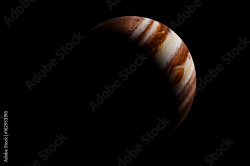 sunrise on planet Jupiter isolated on black background