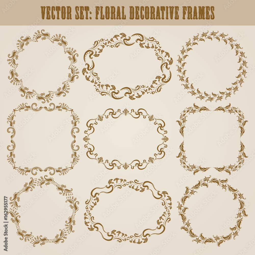 Vector set of decorative hand drawn elements, border, frame with floral elements for design of invitation, greeting, wedding, gift card, certificate, diploma, voucher. Page decoration in vintage style Vector set of decorative hand drawn elements, border, frame with floral elements for design of invitation, greeting, wedding, gift card, certificate, diploma, voucher. Page decoration in vintage style