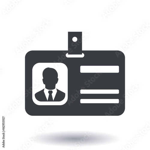 Identification card icon. Conference participant badge. Flat design style. 