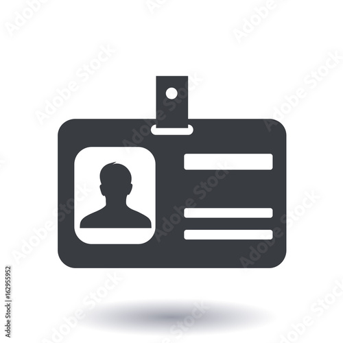 Identification card icon. Conference participant badge. Flat design style. 