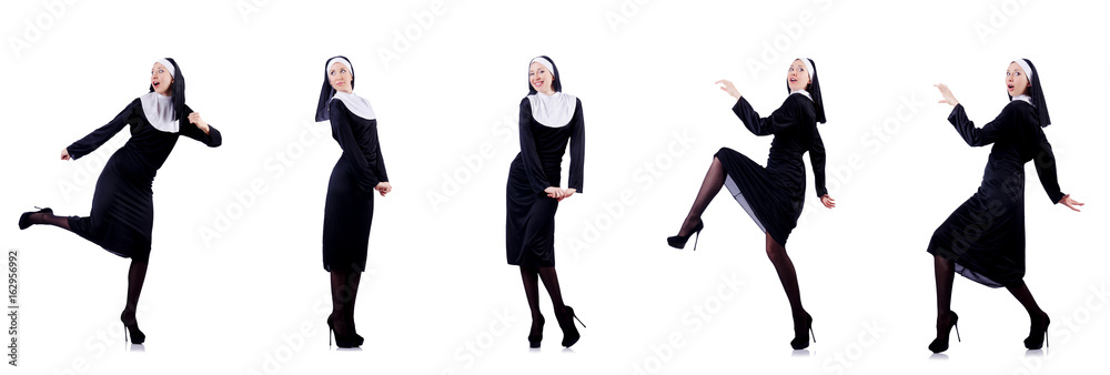 Pretty nun isolated on white