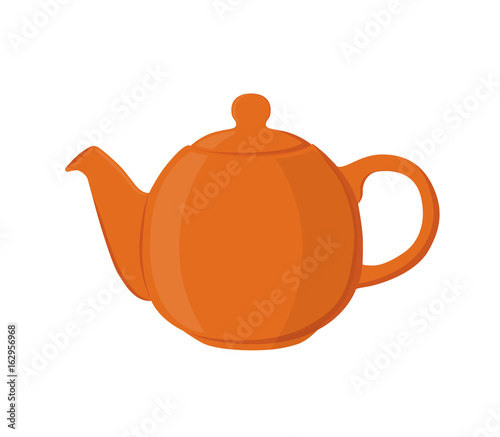 Vector illustration of teapot. Pottery fictile, clay teakettle. Flat style