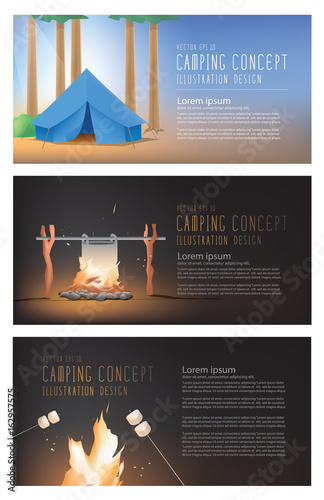 Camping and campfire banner set collection illustration vector.