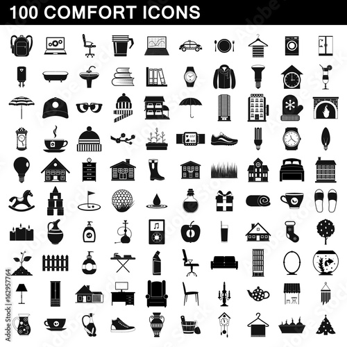 100 comfort icons set, simple style