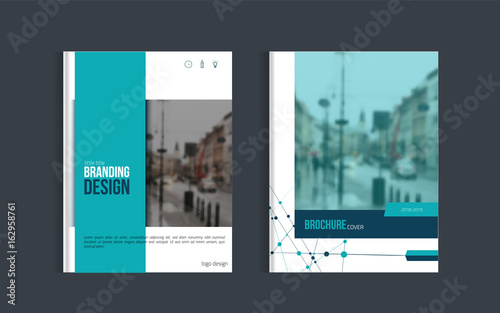 Business Brochure cover design with blured photo and simple shapes. Minimalistic design of annual repport. photo