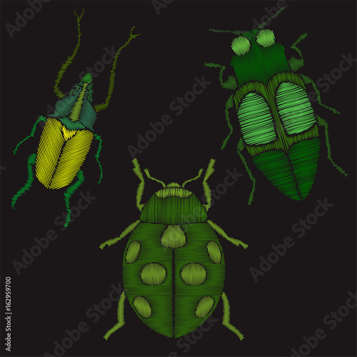 Insects set embroidery imitation