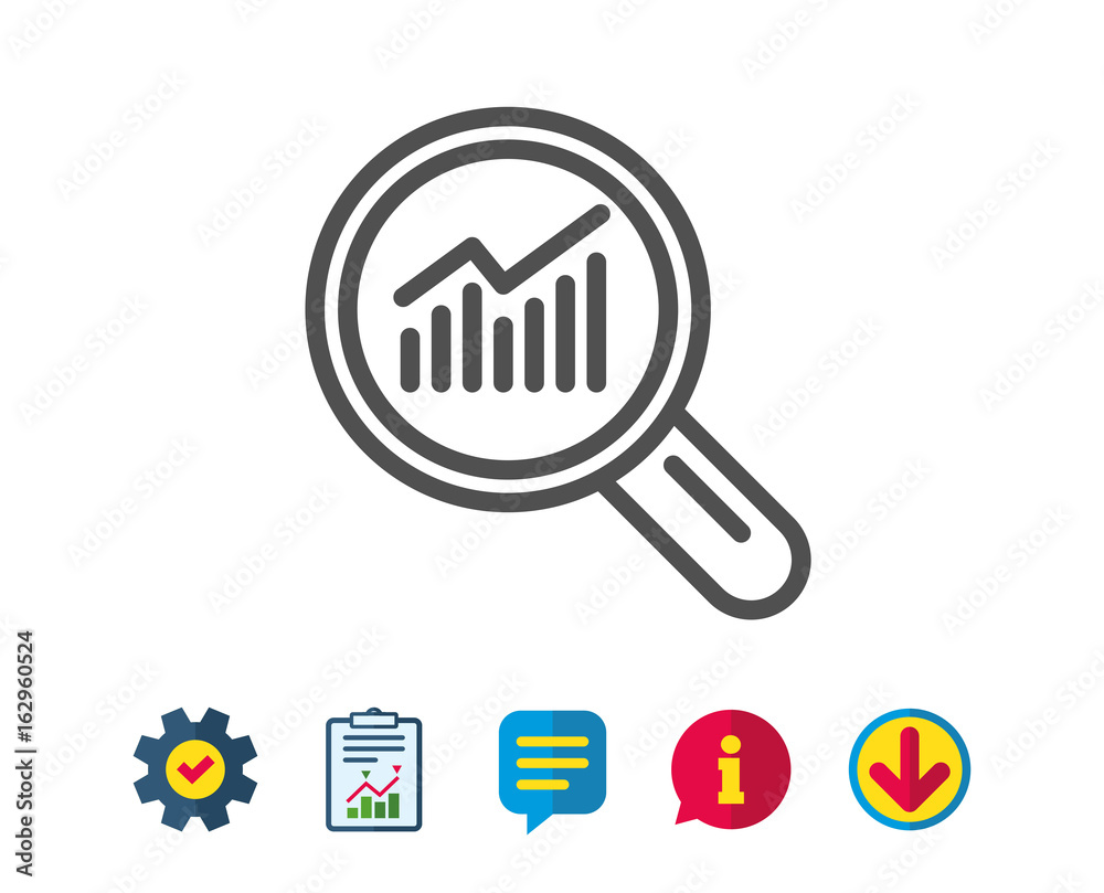 Chart line icon. Report graph or Sales growth sign in Magnifying glass. Analysis and Statistics data symbol. Report, Service and Information line signs. Download, Speech bubble icons. Editable stroke Chart line icon. Report graph or Sales growth sign in Magnifying glass. Analysis and Statistics data symbol. Report, Service and Information line signs. Download, Speech bubble icons. Editable stroke