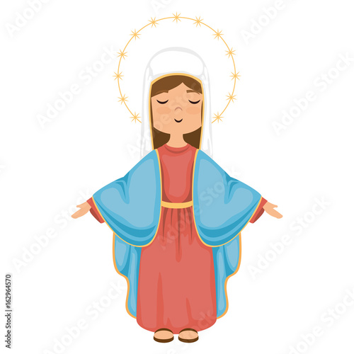 cartoon virgin mary icon over white background colorful design vector illustration
