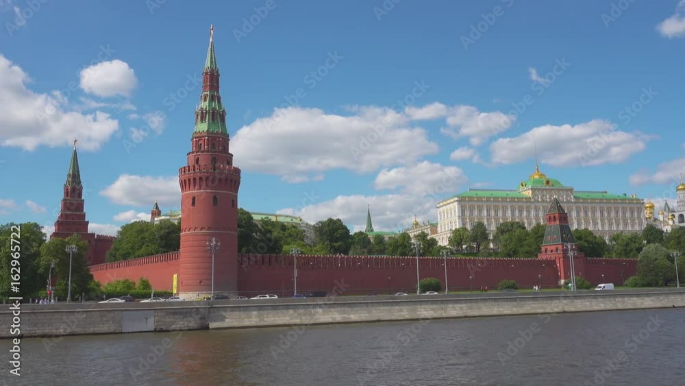 View of the Kremlin Wall and Moscow River from Sofiyskaya Embankment. Russia, Moscow View of the Kremlin Wall and Moscow River from Sofiyskaya Embankment. Russia, Moscow
