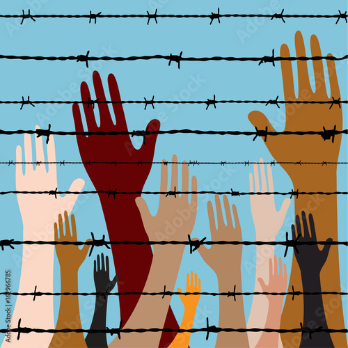 hand behind barbed wire seamless vector
