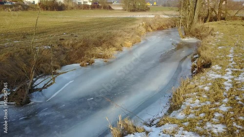 meditation and relaxation tour over frozen river landscape  yoga in nature video