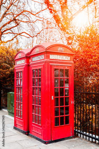 Traditional red telephone box in London  UK
