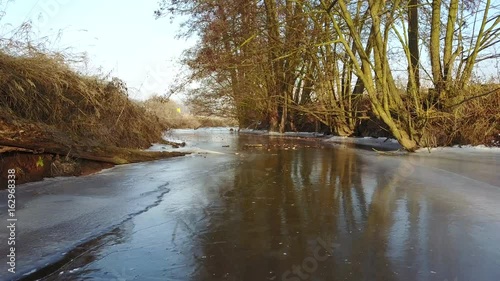meditation and relaxation tour over frozen river landscape  yoga in nature video