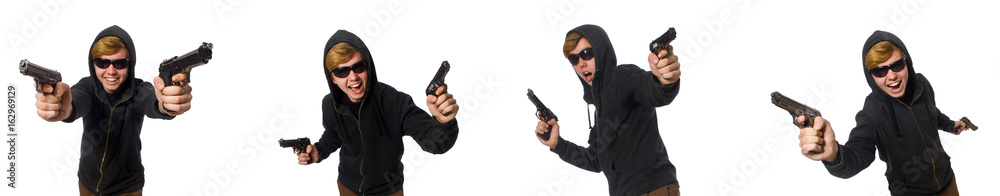 Aggressive man with gun isolated on white Aggressive man with gun isolated on white