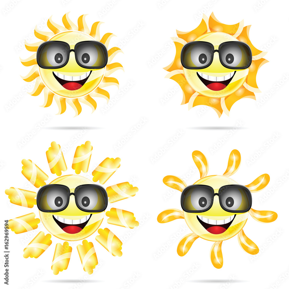 sun cartoon with sunglasses illustration two sun cartoon with sunglasses illustration two