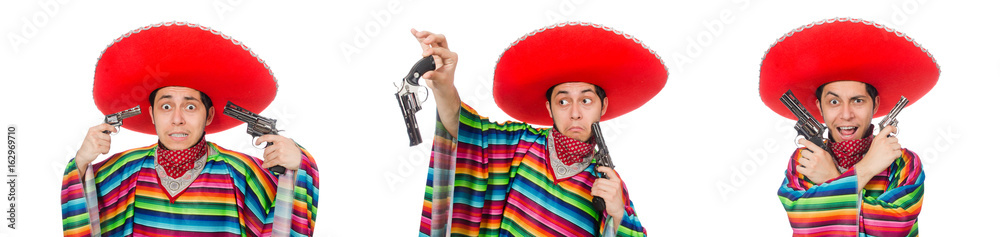 Funny mexican with weapon isolated on white Funny mexican with weapon isolated on white