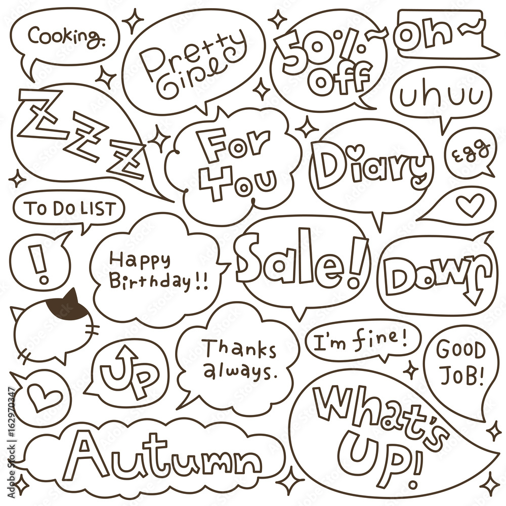 Set of Hand Drawn Speech and Thought Bubbles Doodle