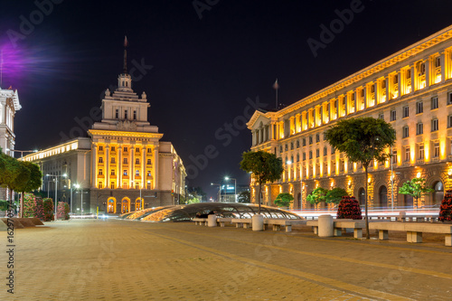 SOFIA, BULGARIA - JUNE 30, 2017: Night photo of Buildings of Presidency and Former Communist Party House in Sofia, Bulgaria © Stoyan Haytov